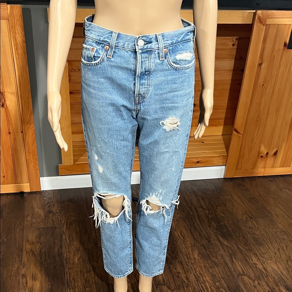 Levi's Light Blue Distressed Boyfriend Jeans